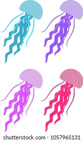 Vector flat jellyfish set