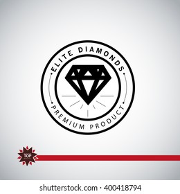 Vector flat jewelry logo isolated on white background. Diamond shop, crystal store brand mark. Accessory store, jewel business insignia. Advertisement design. Poster, placard, card, leaflet.
