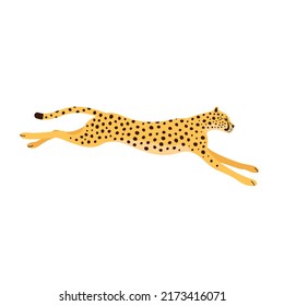 Vector flat jumping cheetah isolated on white background