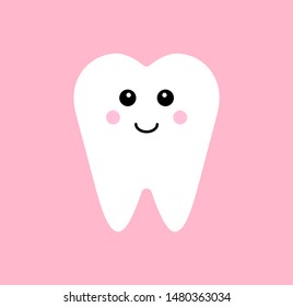 Vector flat kawaii tooth isolated on white background