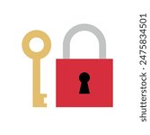 Vector flat key and lock isolated on white background