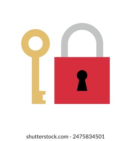 Vector flat key and lock isolated on white background