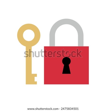 Vector flat key and lock isolated on white background