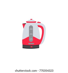 vector flat kitchen electric kettle or teapot, modern home appliance, consumer electronics element icon. Isolated illustration on a white background.