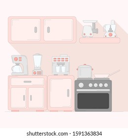 Vector flat kitchen illustration. Culinary card concept for design and web.