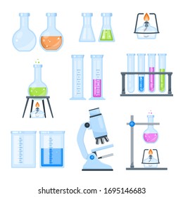 Iconos de herramientas de laboratorio o química plana vectorial fondo aislado