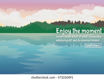 vector flat lake landscape nature banner