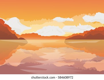 vector flat lake landscape nature banner