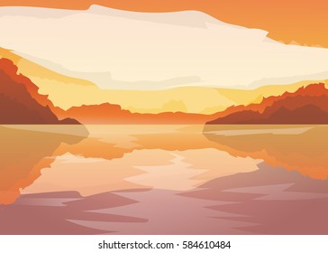 vector flat lake landscape nature banner