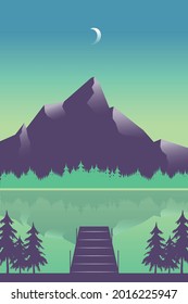 Vector Flat Landscape of Lake in the morning Illustrator 