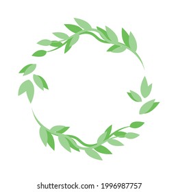 Vector flat leafy ornament, green round frame design template from leaves. Can be used for highlights for social networks. Leaves circular green frame from branches and leaves, simple wreath design.