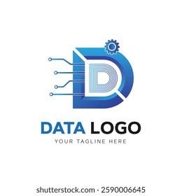 Vector flat letter d creative technological data logo design template
