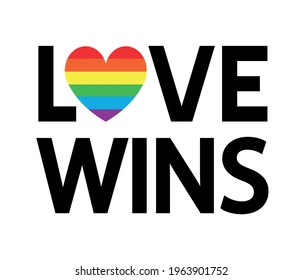 Vector flat lgbt love wins rainbow flag lettering isolated on white background