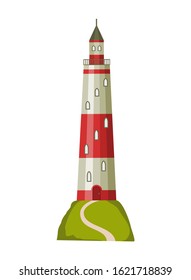 Vector flat lighthouse. Cartoon landscape