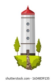 Vector flat lighthouse. Cartoon landscape