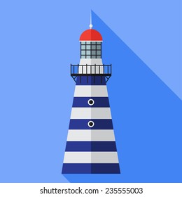 Vector flat lighthouse icon with long shadow. Eps10