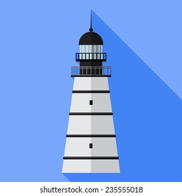 Vector flat lighthouse icon with long shadow. Eps10