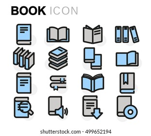 Vector flat line book icons set on white background