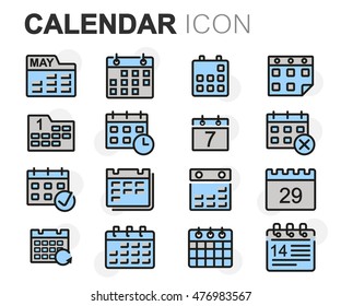 Vector flat line calendar icons set on white background