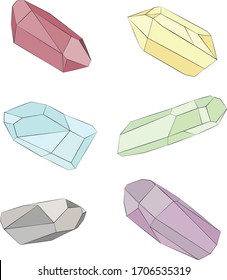 Colección de dibujos animados en línea plana de los vectores de rocas de diamantes aisladas de color