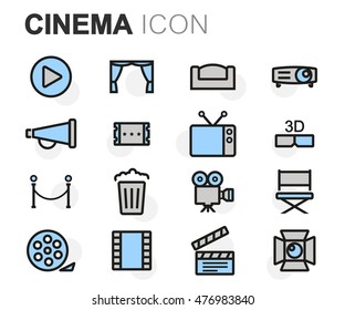 Vector flat line cinema icons set on white background