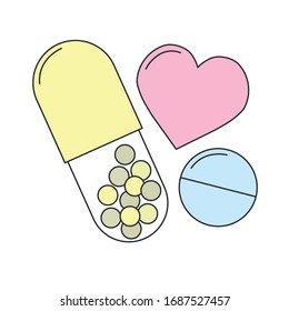 Farbige Icon-Pillen mit flachen Linien, einzelne Elemente