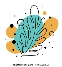 Vector flat line colorful poster. Hand drawn linear leaf, isolated on white background. Print for shirt or postcard