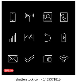 Vector flat line communication icons set on black background