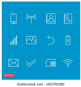 Vector flat line communication icons set on blue background