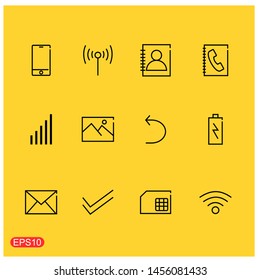 Vector flat line communication icons set on yellow background