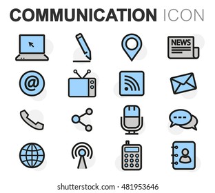 Vector flat line communication icons set on white background