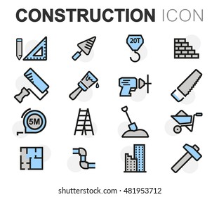 Vector flat line construction icons set on white background