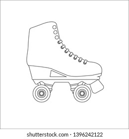 Vector flat line contour drawn roller skate isolated on white background 