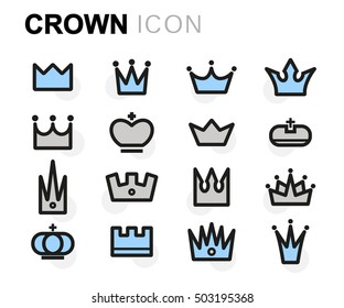 Vector flat line crown icons set on white background