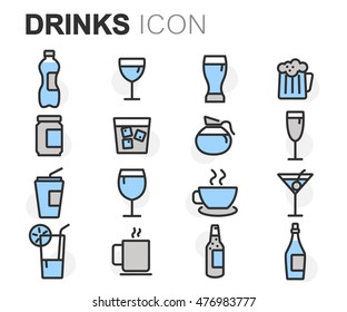 Vector flat line drinks icons set on white background