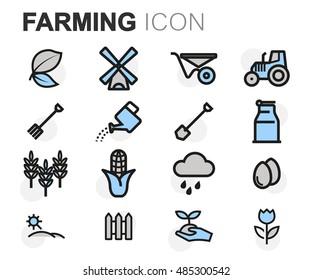 Vector flat line farming icons set on white background