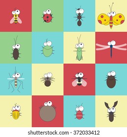 vector flat line funny cartoon bug insect set