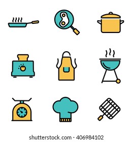 Vector flat line gardening icons set.