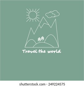 Vector flat line icon concept illustration with landscape and travel theme.