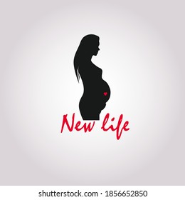 Vector flat line icon on pregnancy. Beautiful abstract prenatal pregnant woman linear symbol