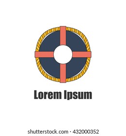 Vector flat line illustration with isolated round lifebuoy. Lifesaver vector sailing or beach icon. Sea emergency lifeguard equipment. Vector logo or emblem linear lifebuoy icon