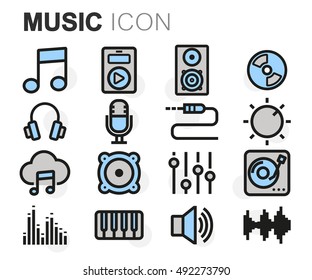 Vector flat line music icons set on white background