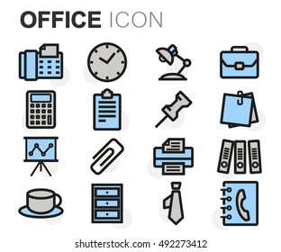Vector flat line office icons set on white background