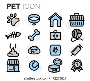 Vector flat line pet icons set on white background