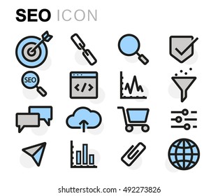 Vector flat line seo icons set on white background