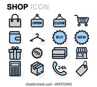 Vector flat line shop icons set on white background