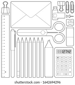 Vector flat line simple design collection of business workflow at office. Isolated on white background.