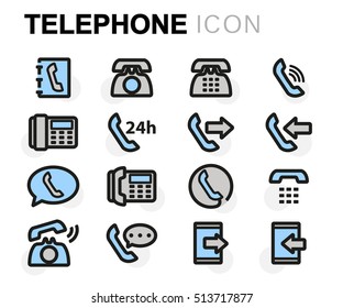 Vector flat line telephone icons set on white background
