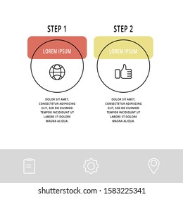 Vector flat line template circle infographics. Business concept with 2 options and arrows. Two steps for content