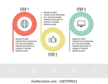 Vector flat line template circle infographics. Business concept with 3 options and labels. Three steps for presentation, graph, diagrams, slideshow